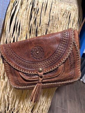 Patricia Nash Brown Leather Crossbody Bag with Tassel